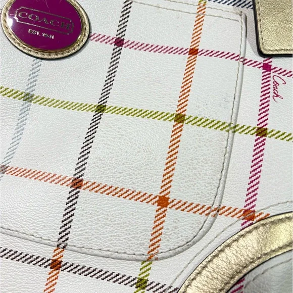 COACH Heritage Tattersall Signature Plaid Off-White Shoulder